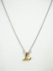 Alphabet L V Platinum Chain with Dual Plated Logo in CZ | Designer Necklace