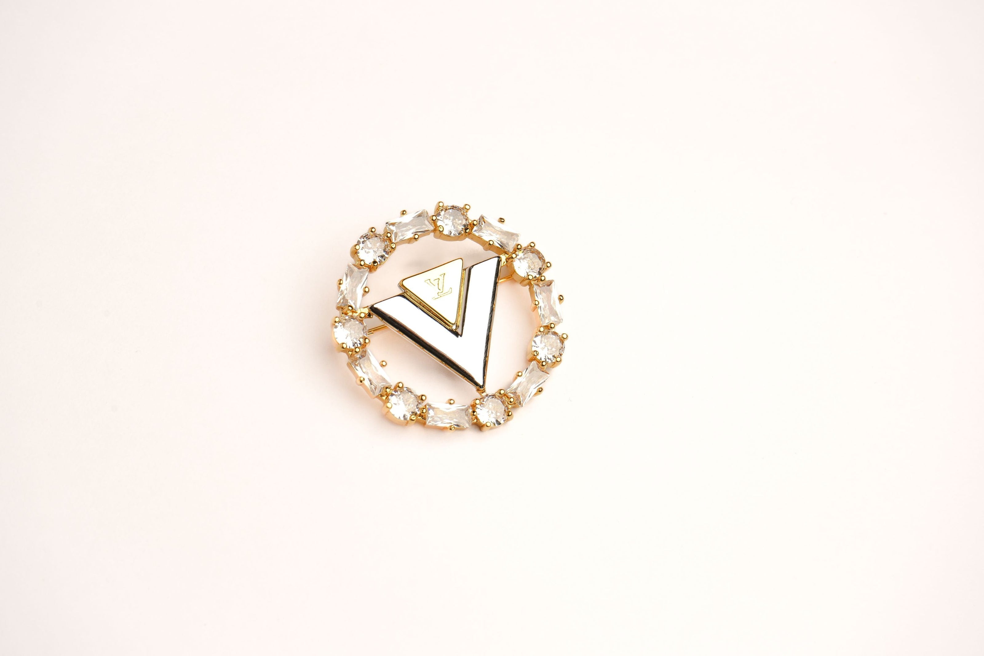 Alphabet L V Gold Plated Brooch with CZ | Luxury Letter Pin Fashion Jewelry