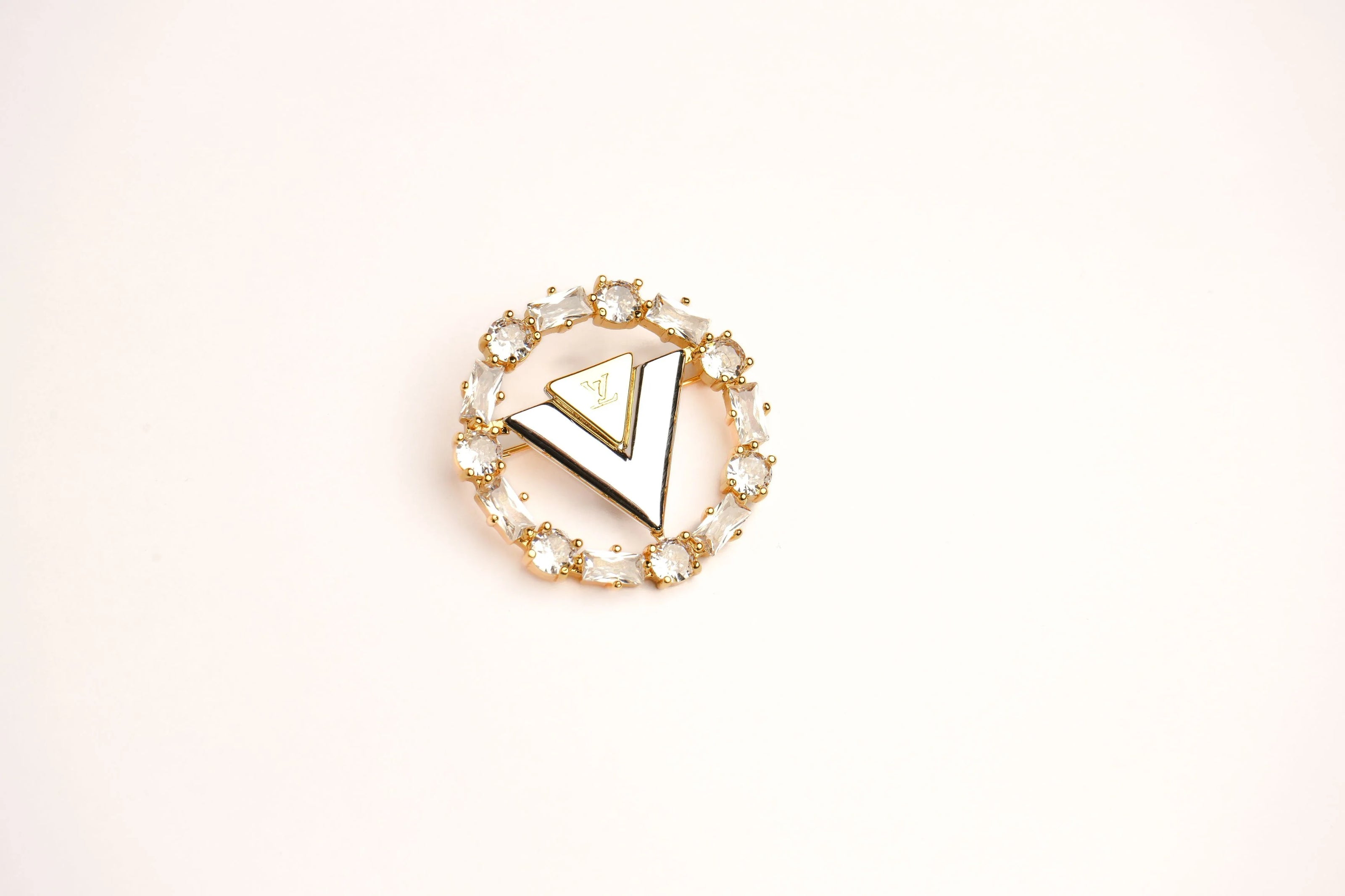 Alphabet L V Gold Plated Brooch with CZ | Luxury Letter Pin Fashion Jewelry