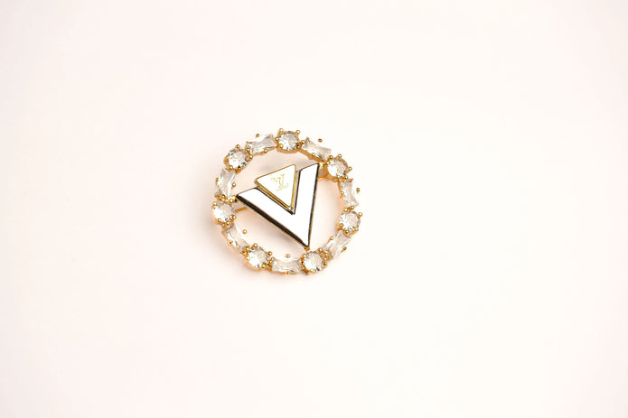 Alphabet L V Gold Plated Brooch with CZ | Luxury Letter Pin Fashion Jewelry