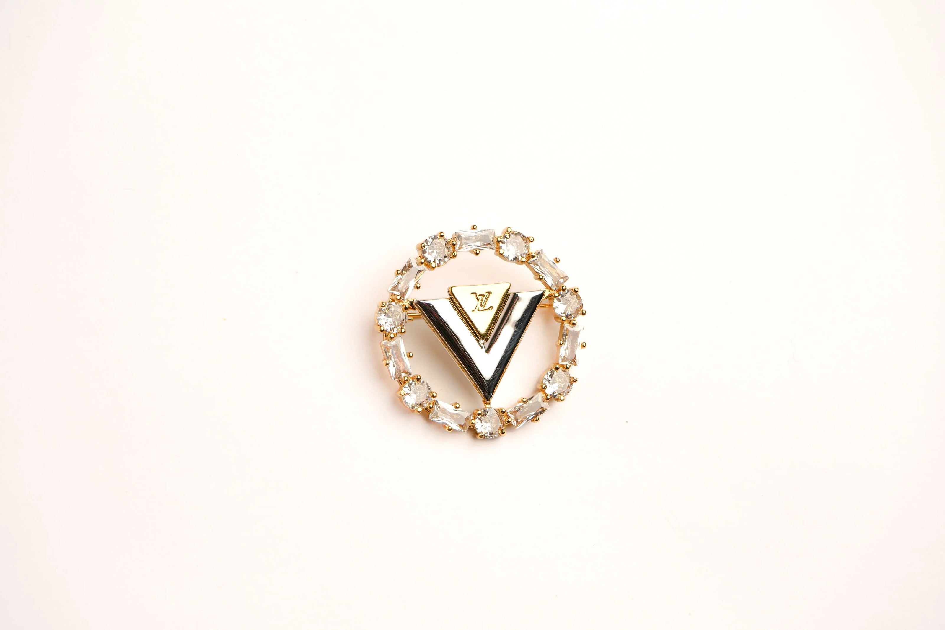 Alphabet L V Gold Plated Brooch with CZ | Luxury Letter Pin Fashion Jewelry