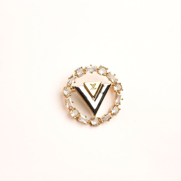 Alphabet L V Gold Plated Brooch with CZ | Luxury Letter Pin Fashion Jewelry
