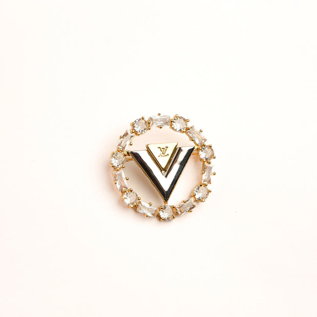 Alphabet L V Gold Plated Brooch with CZ | Luxury Letter Pin Fashion Jewelry