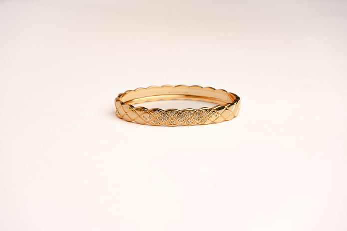 Double C Gold Sleek Bracelet with CZ | Designer Inspired Fashion Bangle