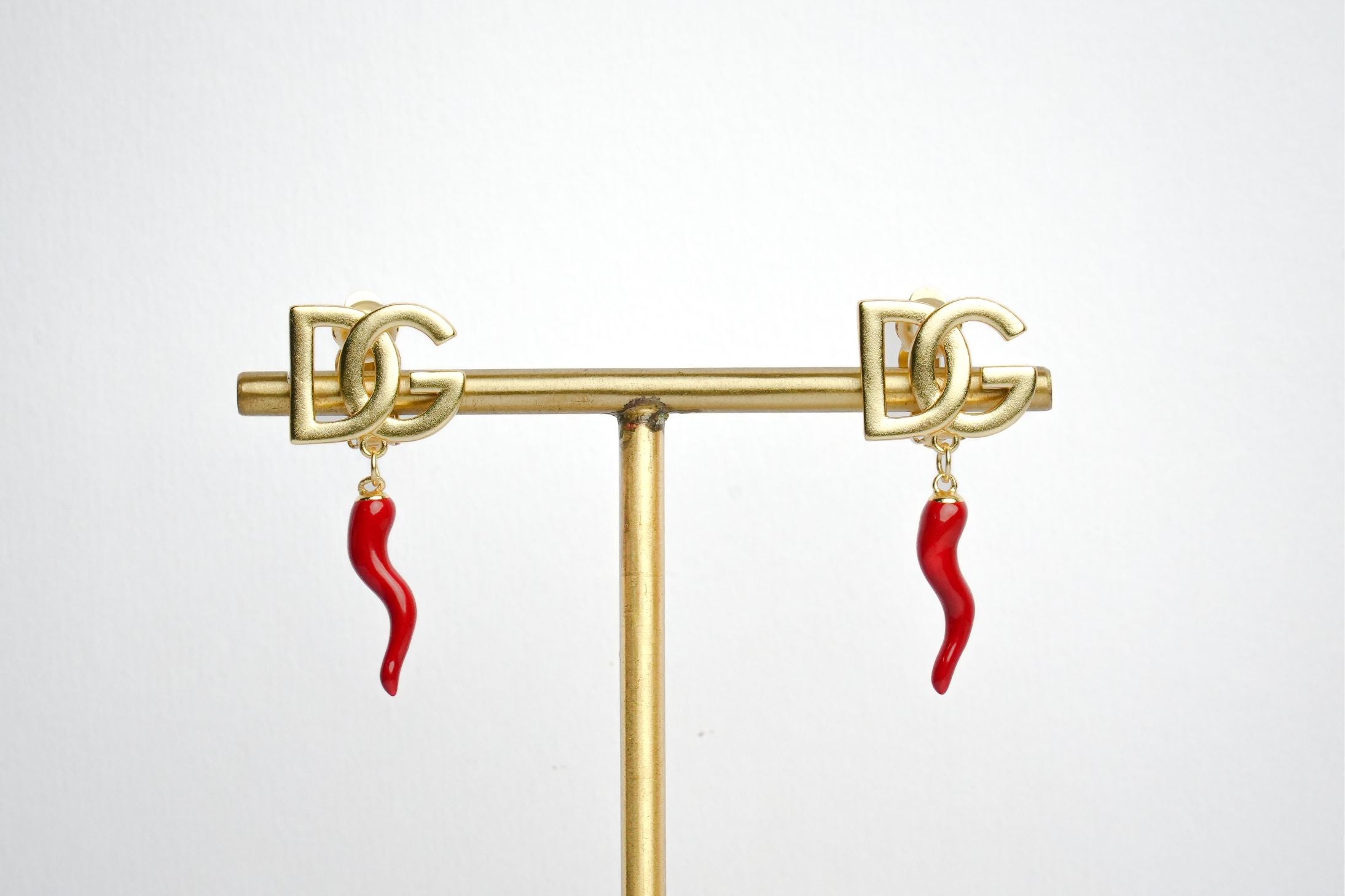 Alphabet DG Red Chilly Studs in Gold | Fun Fashion Earrings