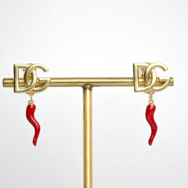 Alphabet DG Red Chilly Studs in Gold | Fun Fashion Earrings