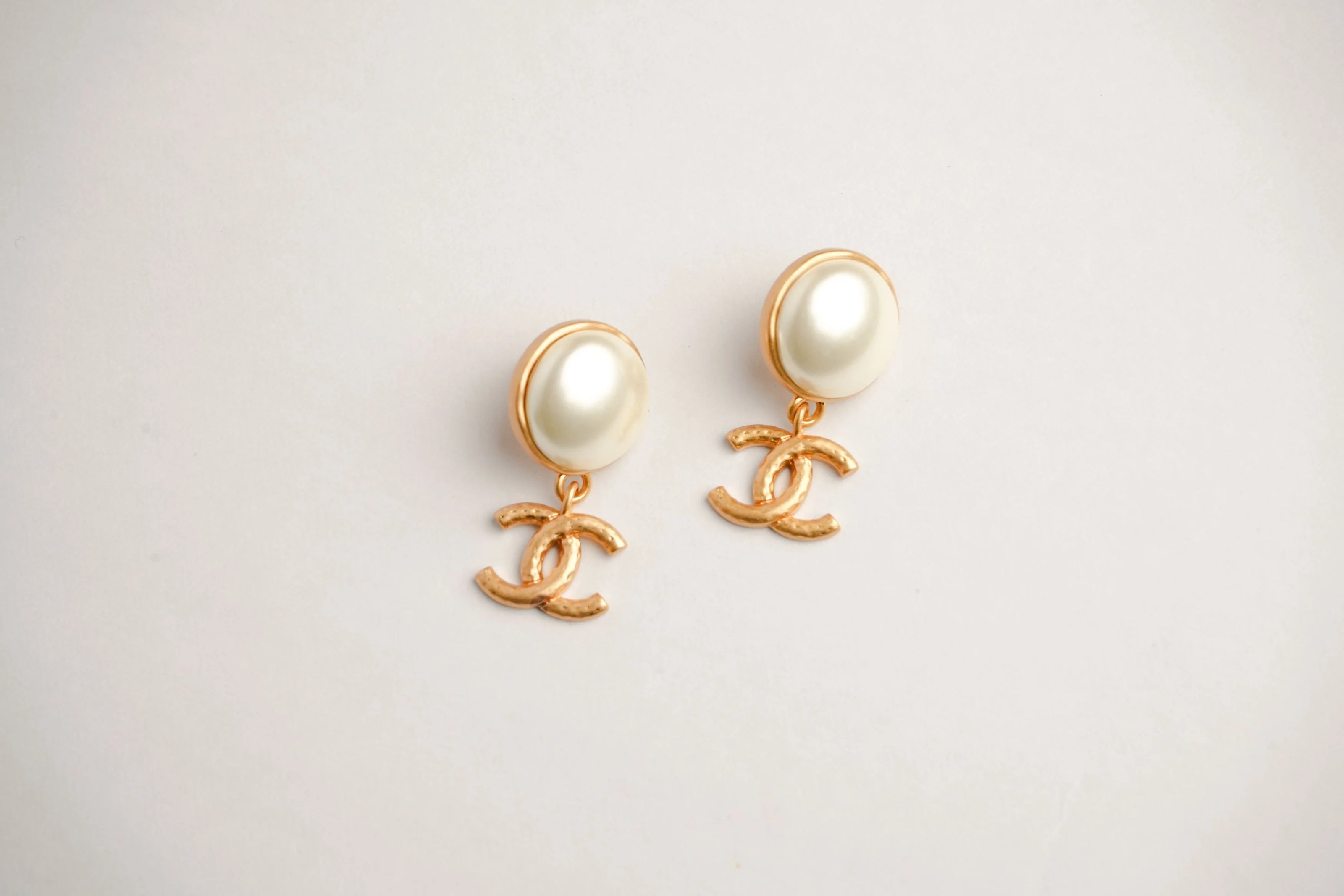 Double C Matt Gold Studs with White Round Pearl | Classic Earrings