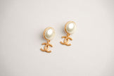 Double C Matt Gold Studs with White Round Pearl | Classic Earrings