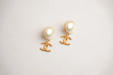 Double C Matt Gold Studs with White Round Pearl | Classic Earrings