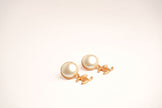 Double C Matt Gold Studs with White Round Pearl | Classic Earrings