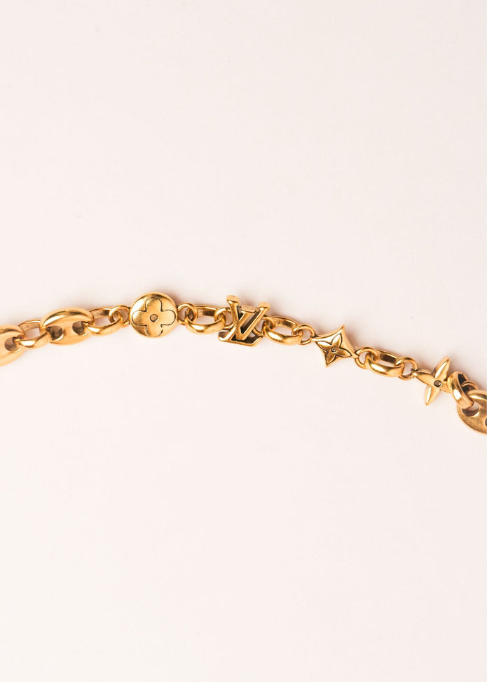 Alphabet L V Matt Gold Sleek Chain with Signature Motifs | Luxury Necklace