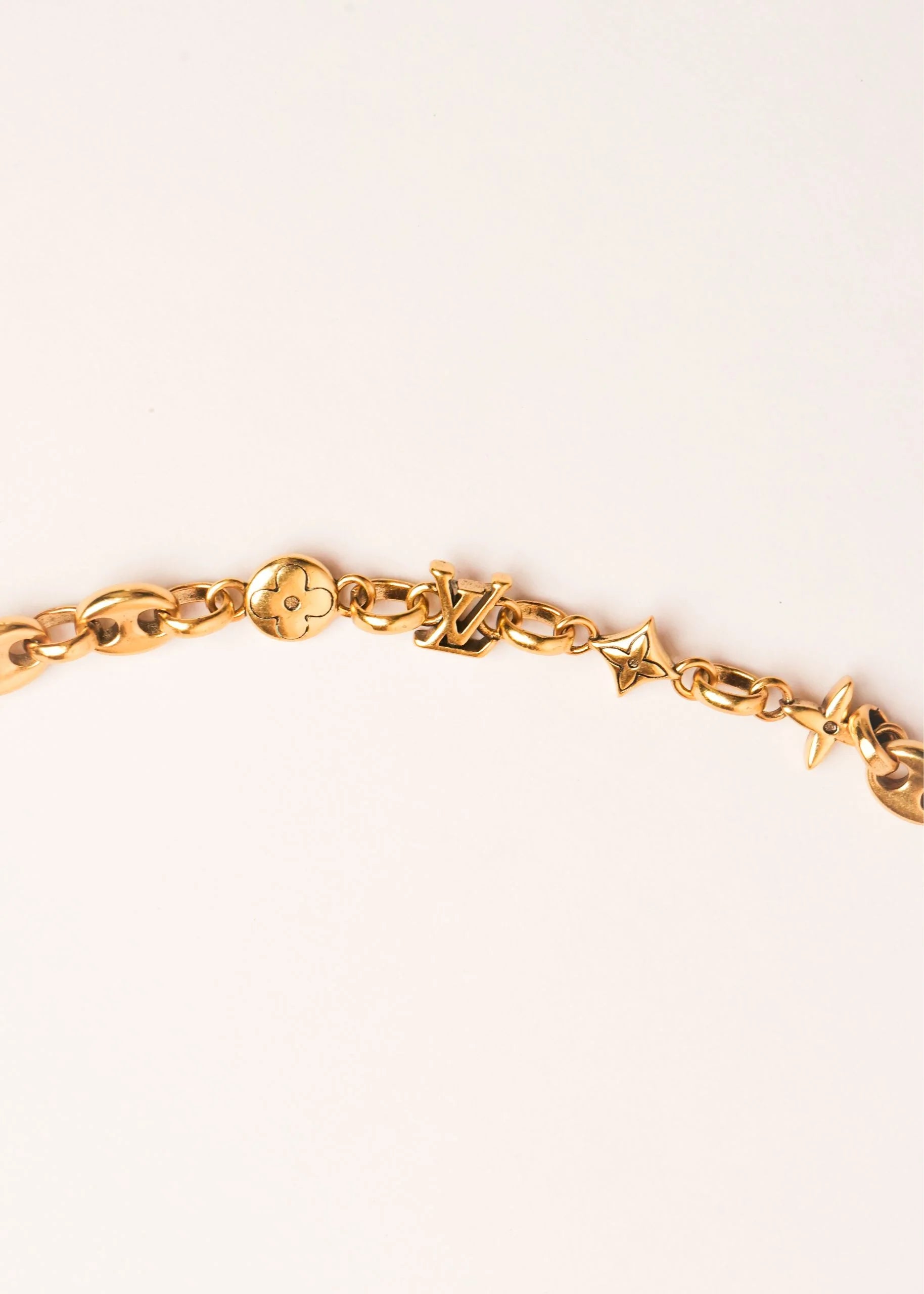 Alphabet L V Matt Gold Sleek Chain with Signature Motifs | Luxury Necklace