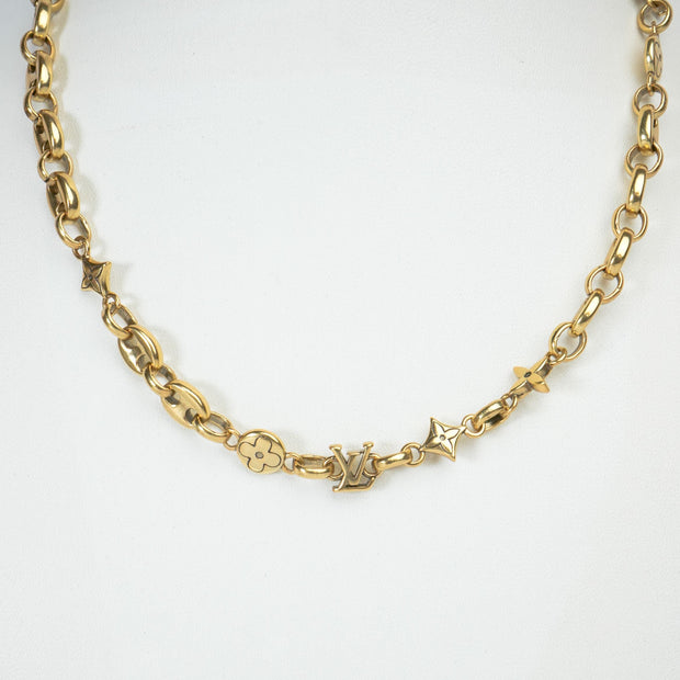 Alphabet L V Matt Gold Sleek Chain with Signature Motifs | Luxury Necklace