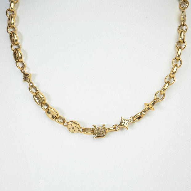 Alphabet L V Matt Gold Sleek Chain with Signature Motifs | Luxury Necklace