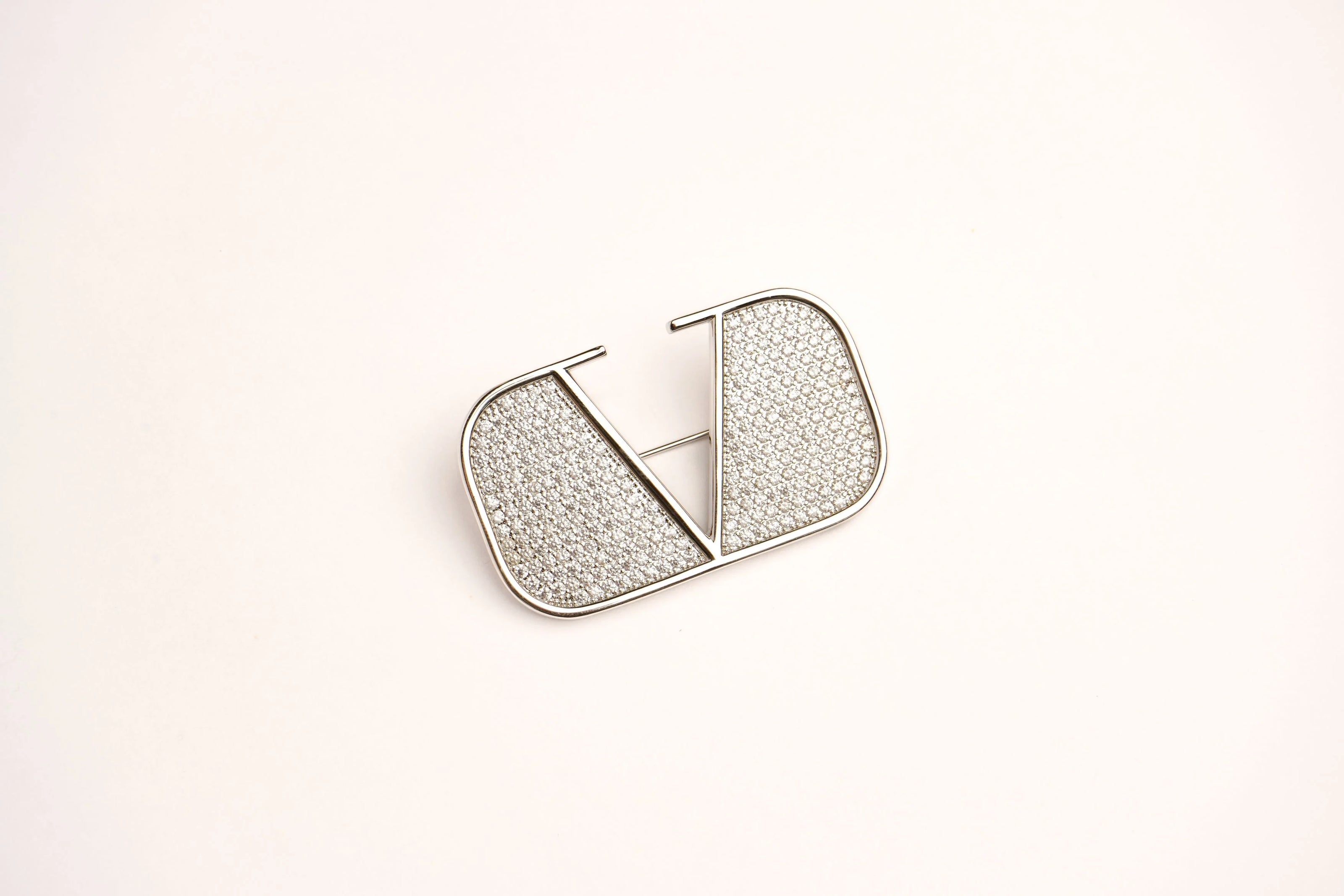 Alphabet V Platinum Plated Brooch with CZ Stones | Elegant Letter Pin