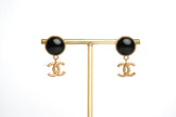 Double C Matt Gold Studs with Black Round Stone | Chic Fashion Earrings