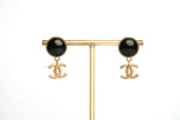 Double C Matt Gold Studs with Black Round Stone | Chic Fashion Earrings