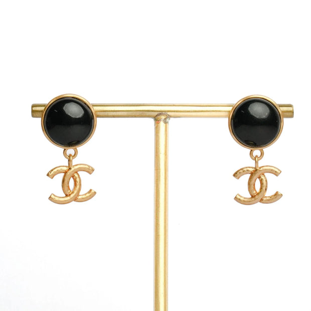 Double C Matt Gold Studs with Black Round Stone | Chic Fashion Earrings