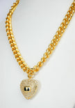 Alphabet V Chunky Gold Chain with Heart Motif in CZ | Statement Necklace