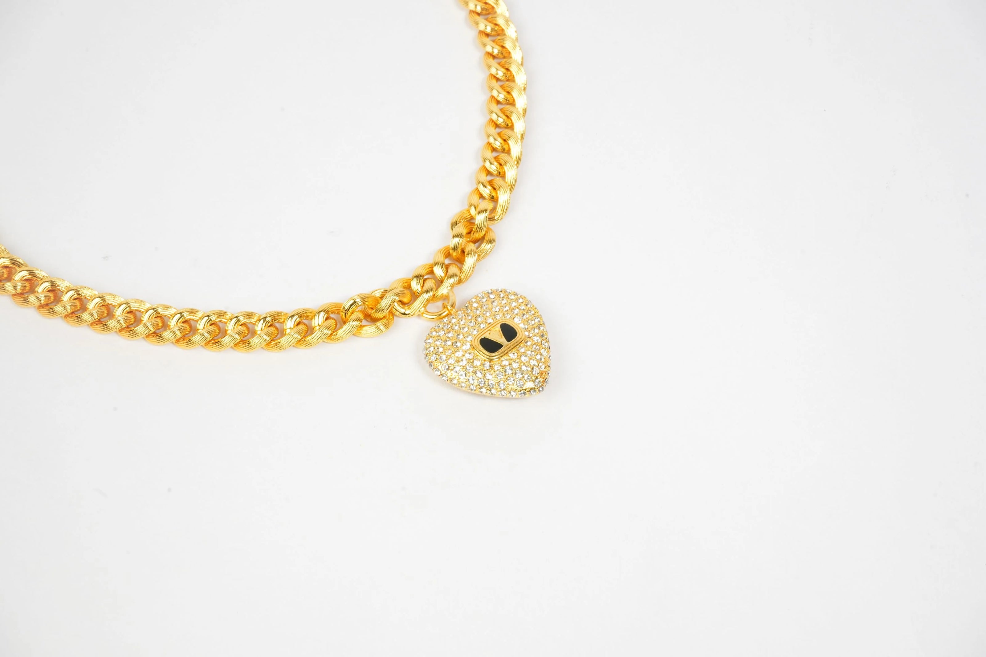 Alphabet V Chunky Gold Chain with Heart Motif in CZ | Statement Necklace