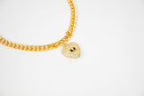 Alphabet V Chunky Gold Chain with Heart Motif in CZ | Statement Necklace