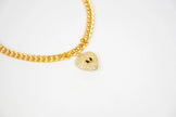 Alphabet V Chunky Gold Chain with Heart Motif in CZ | Statement Necklace
