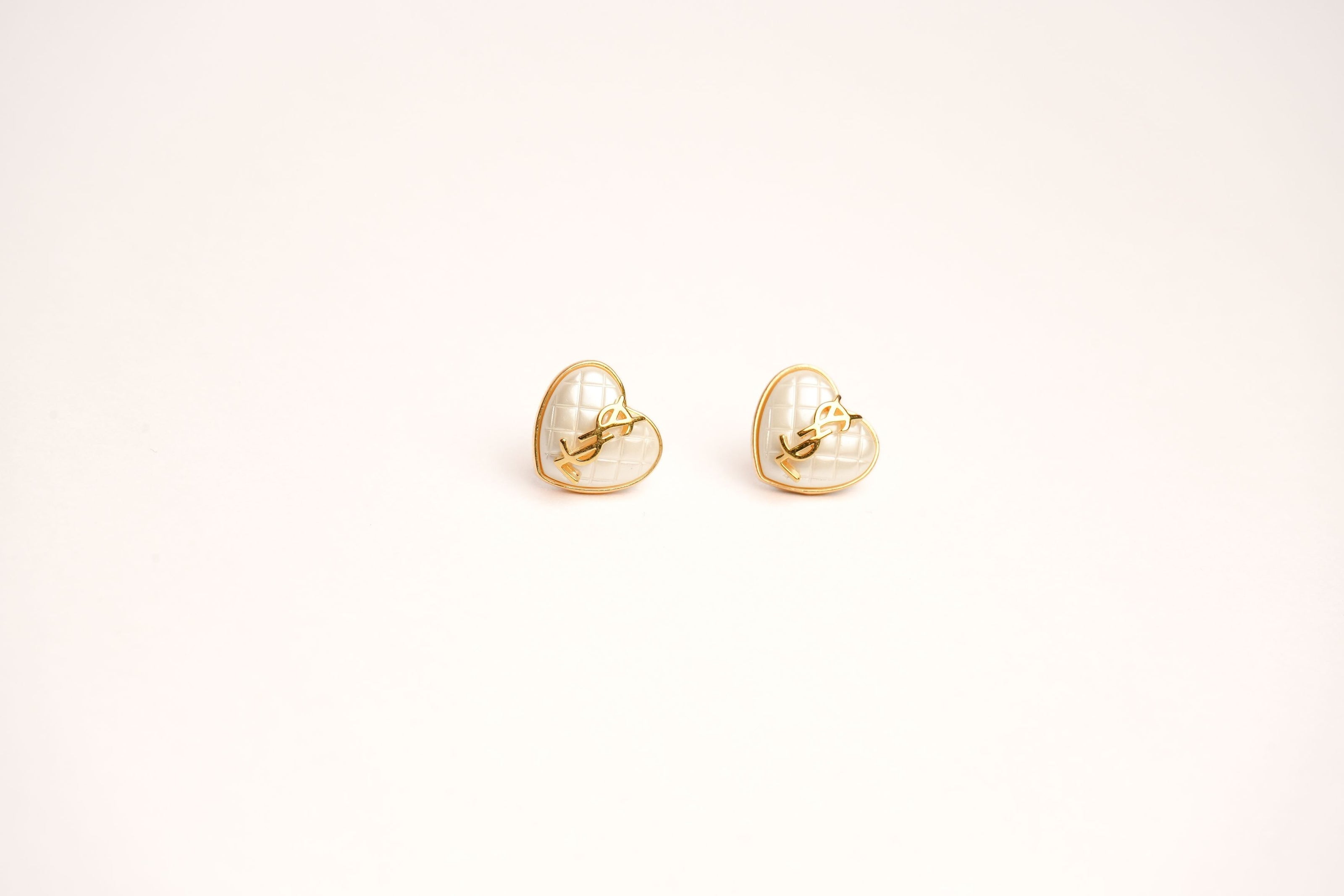 Alphabet Y S L White Heart Studs | Romantic Fashion Earrings