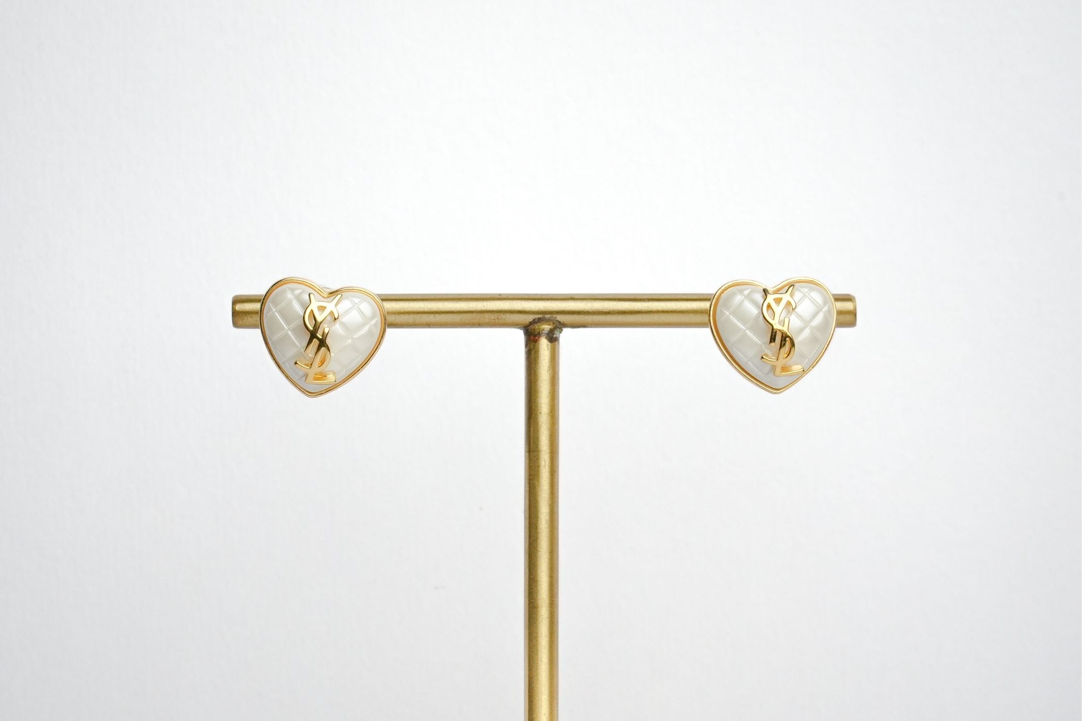 Alphabet Y S L White Heart Studs | Romantic Fashion Earrings