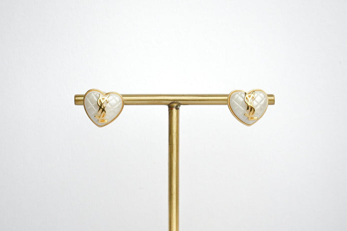 Alphabet Y S L White Heart Studs | Romantic Fashion Earrings