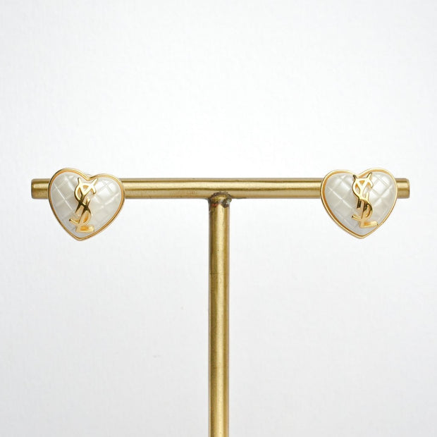 Alphabet Y S L White Heart Studs | Romantic Fashion Earrings