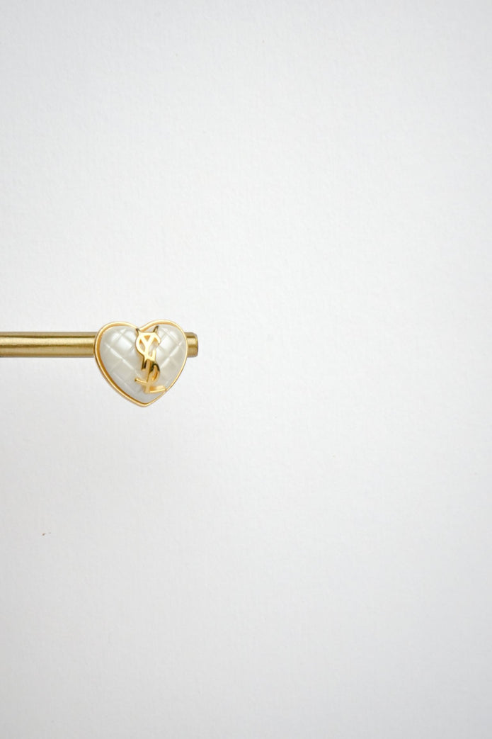Alphabet Y S L White Heart Studs | Romantic Fashion Earrings