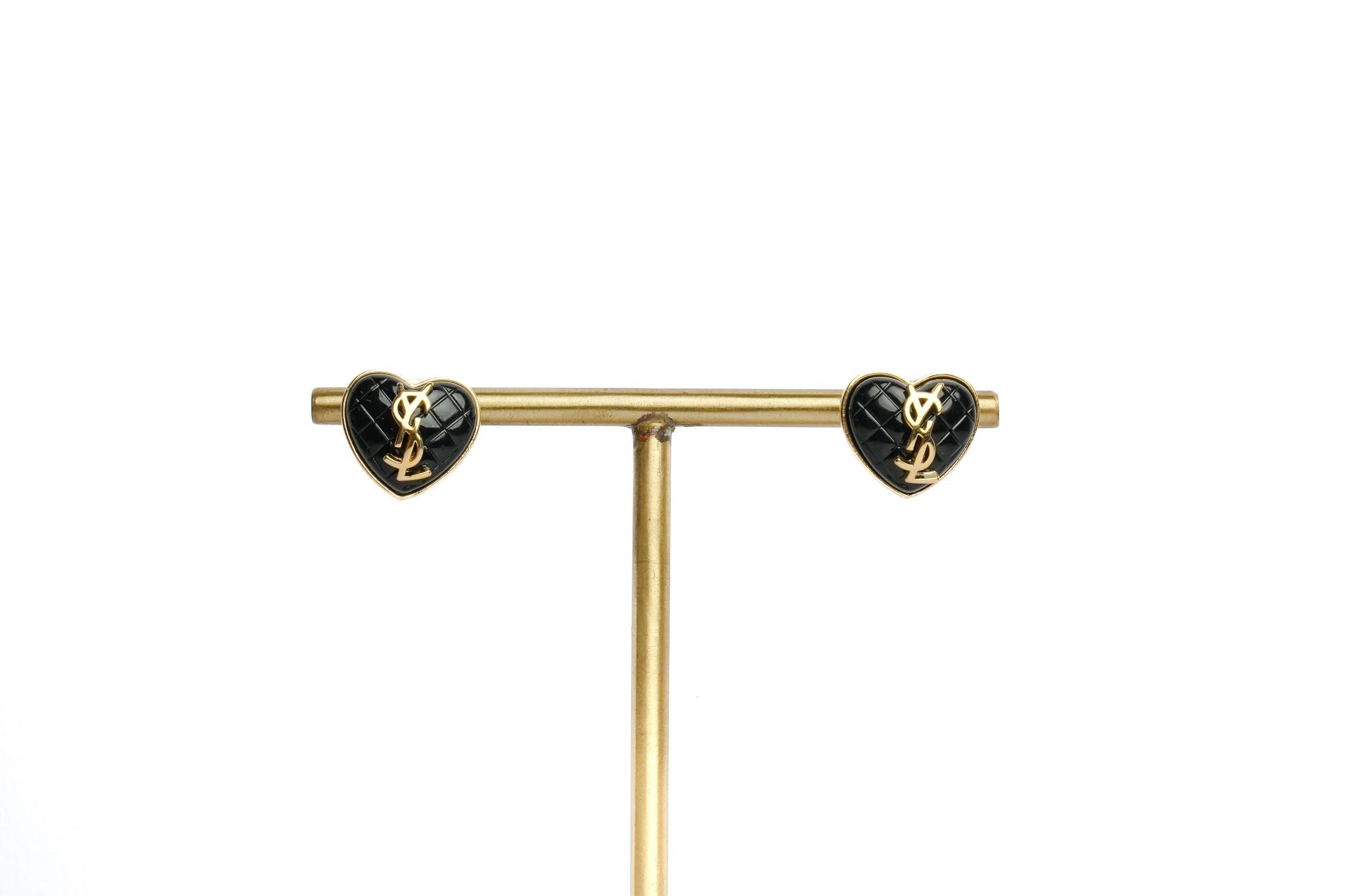 Alphabet Y S L Black Heart Studs | Statement Fashion Earrings