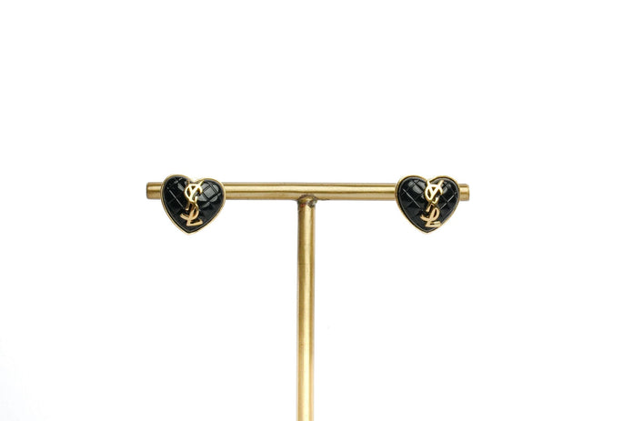 Alphabet Y S L Black Heart Studs | Statement Fashion Earrings