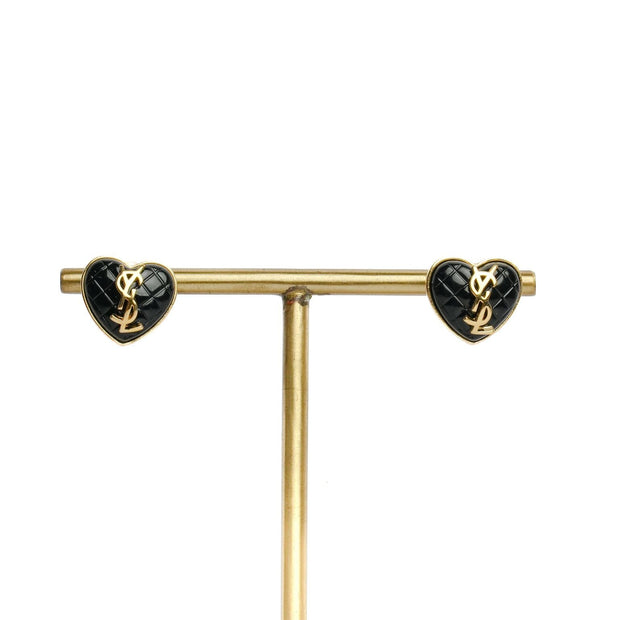 Alphabet Y S L Black Heart Studs | Statement Fashion Earrings