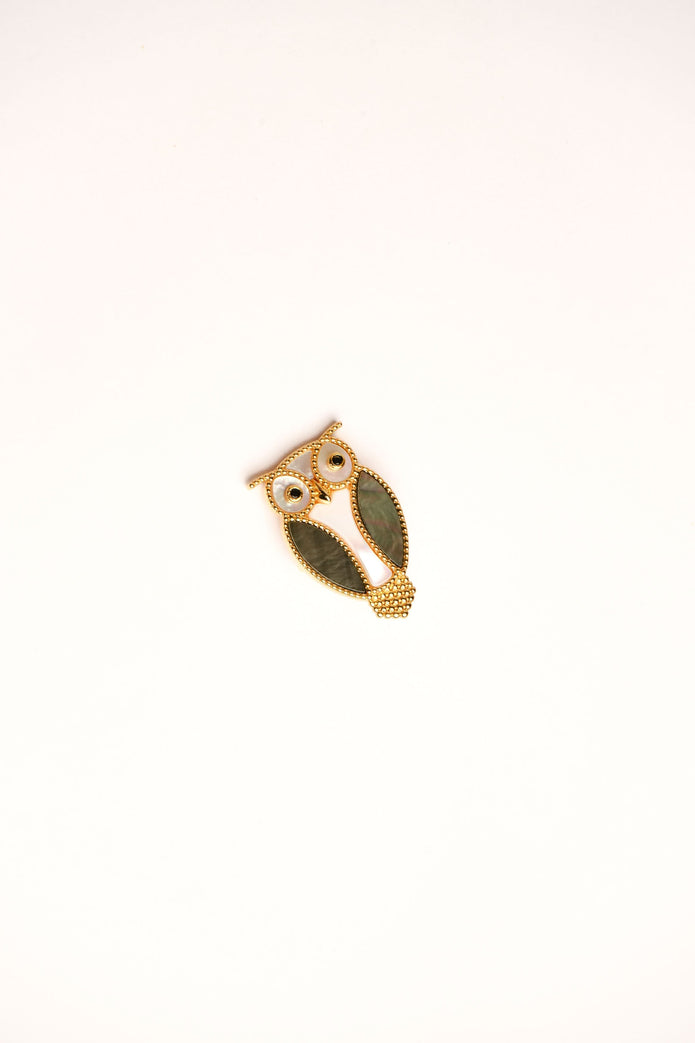 Alphabet VCA White Grey MOP Owl Brooch | Mother of Pearl Bird Fashion Pin