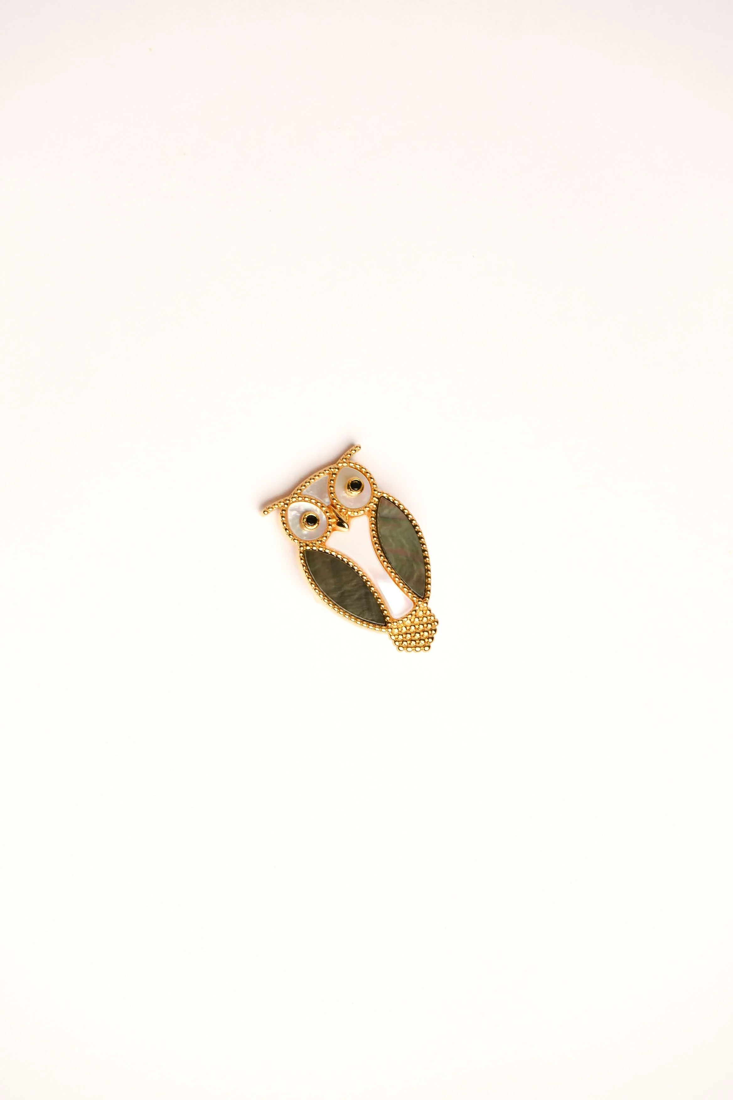 Alphabet VCA White Grey MOP Owl Brooch | Mother of Pearl Bird Fashion Pin