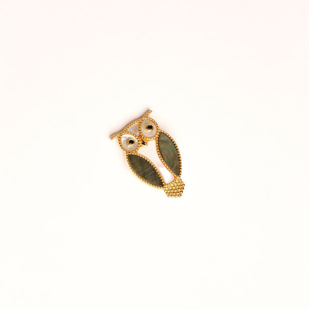 Alphabet VCA White Grey MOP Owl Brooch | Mother of Pearl Bird Fashion Pin