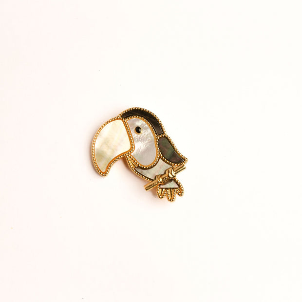 Alphabet VCA White Grey MOP Toucan Brooch | Mother of Pearl Bird Pin