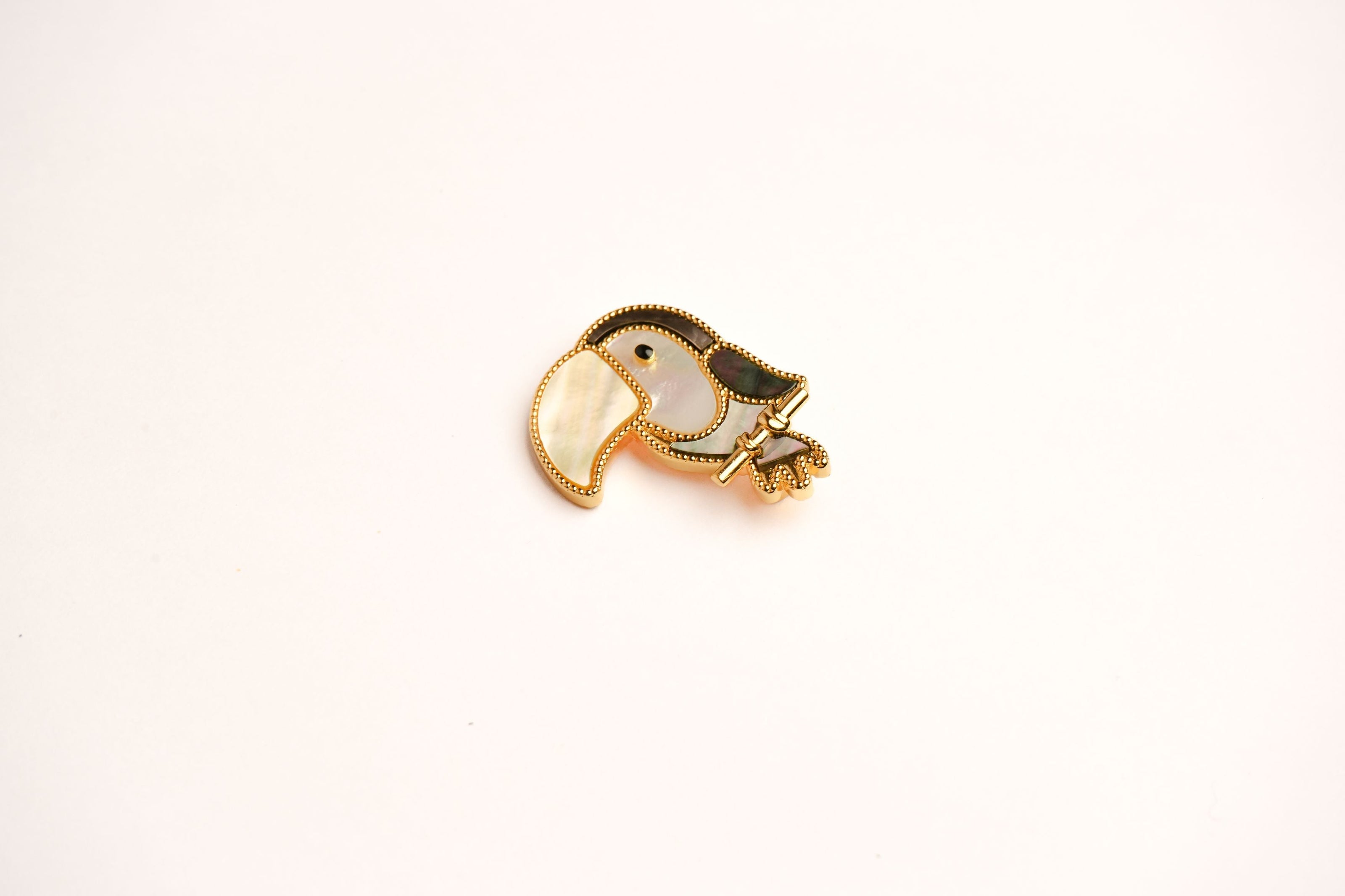 Alphabet VCA White Grey MOP Toucan Brooch | Mother of Pearl Bird Pin