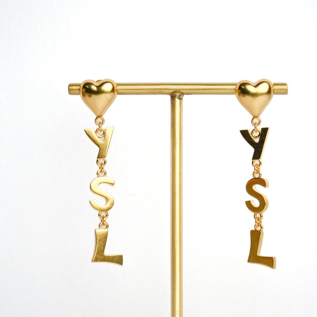 Alphabet Y S L Signature Gold Danglers with Heart | Love Fashion Earrings