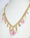 Double C Pink Drop Feather Charms Link Chain in Pale Gold | Luxury Fashion Necklace