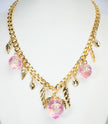 Double C Pink Drop Feather Charms Link Chain in Pale Gold | Luxury Fashion Necklace