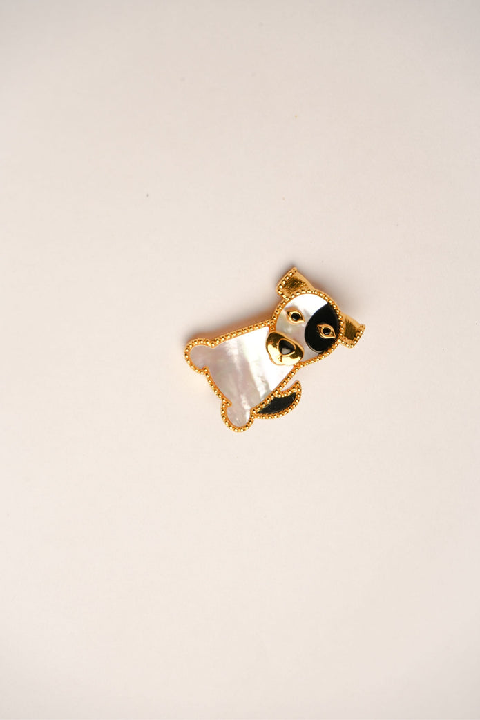 Alphabet VCA White Black MOP Puppy Brooch | Mother of Pearl Dog Pin