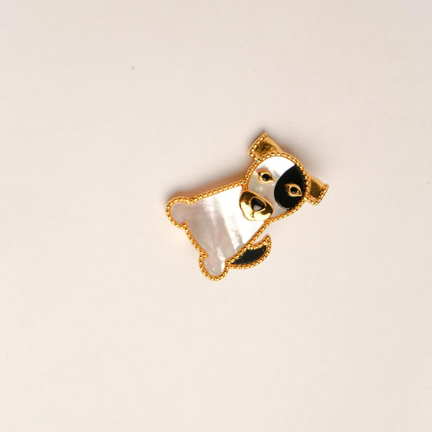 Alphabet VCA White Black MOP Puppy Brooch | Mother of Pearl Dog Pin