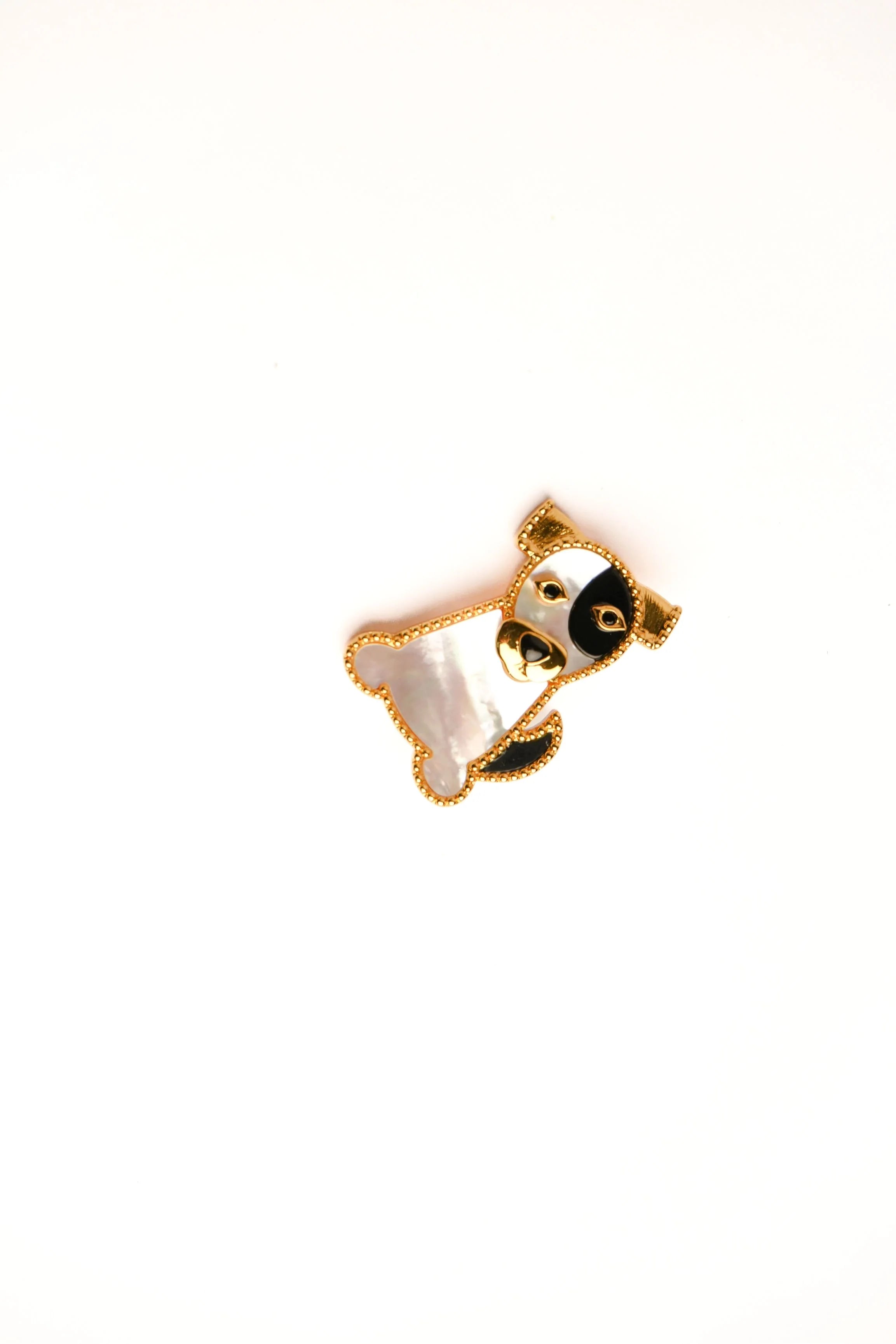 Alphabet VCA White Black MOP Puppy Brooch | Mother of Pearl Dog Pin