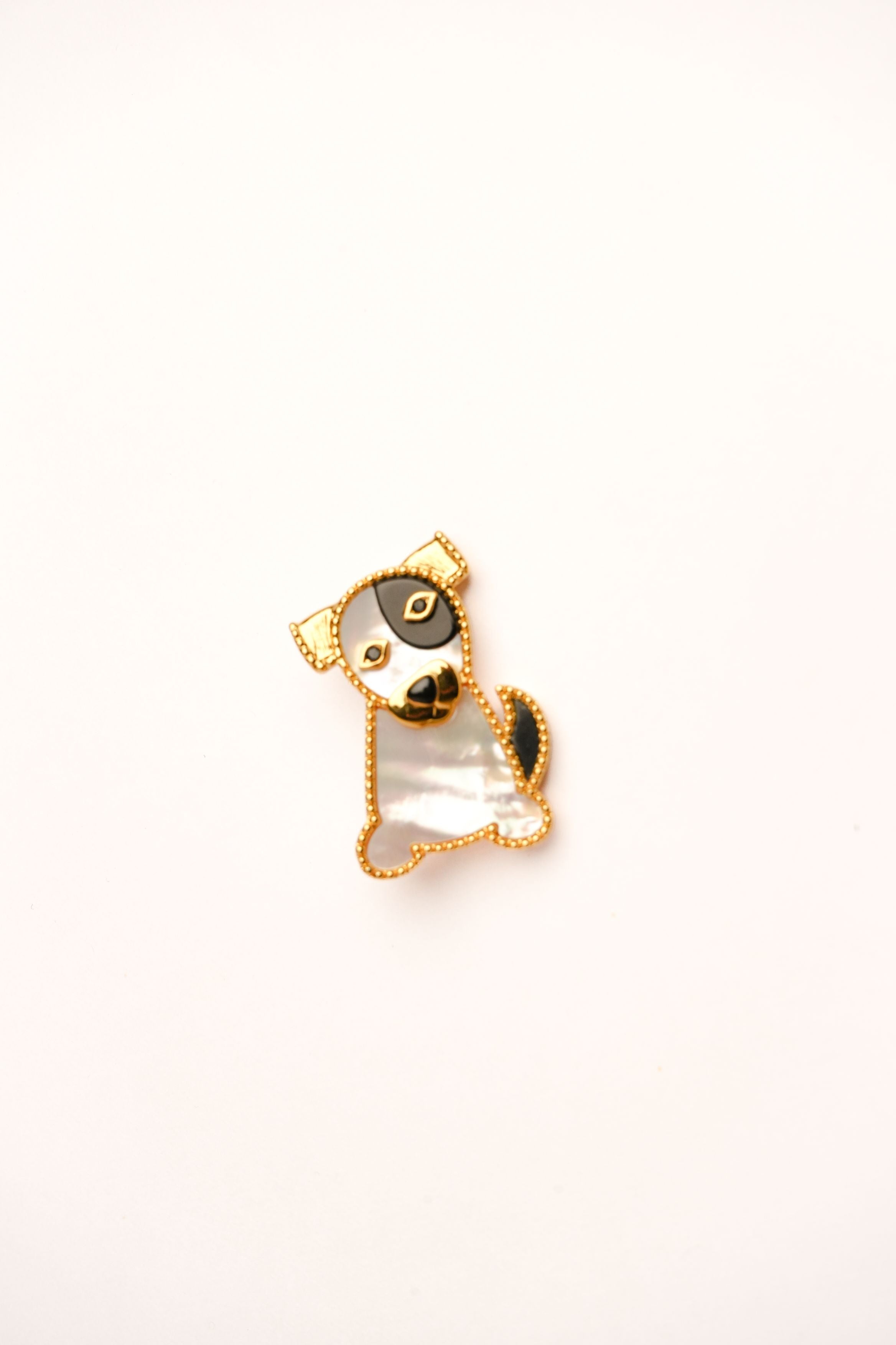 Alphabet VCA White Black MOP Puppy Brooch | Mother of Pearl Dog Pin