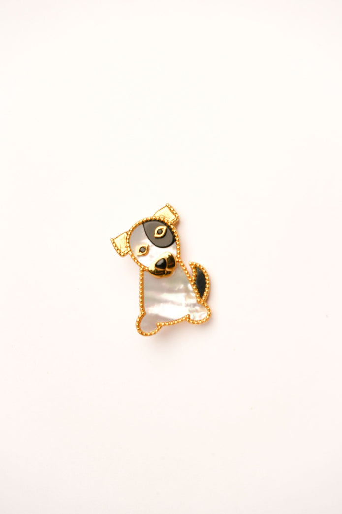 Alphabet VCA White Black MOP Puppy Brooch | Mother of Pearl Dog Pin