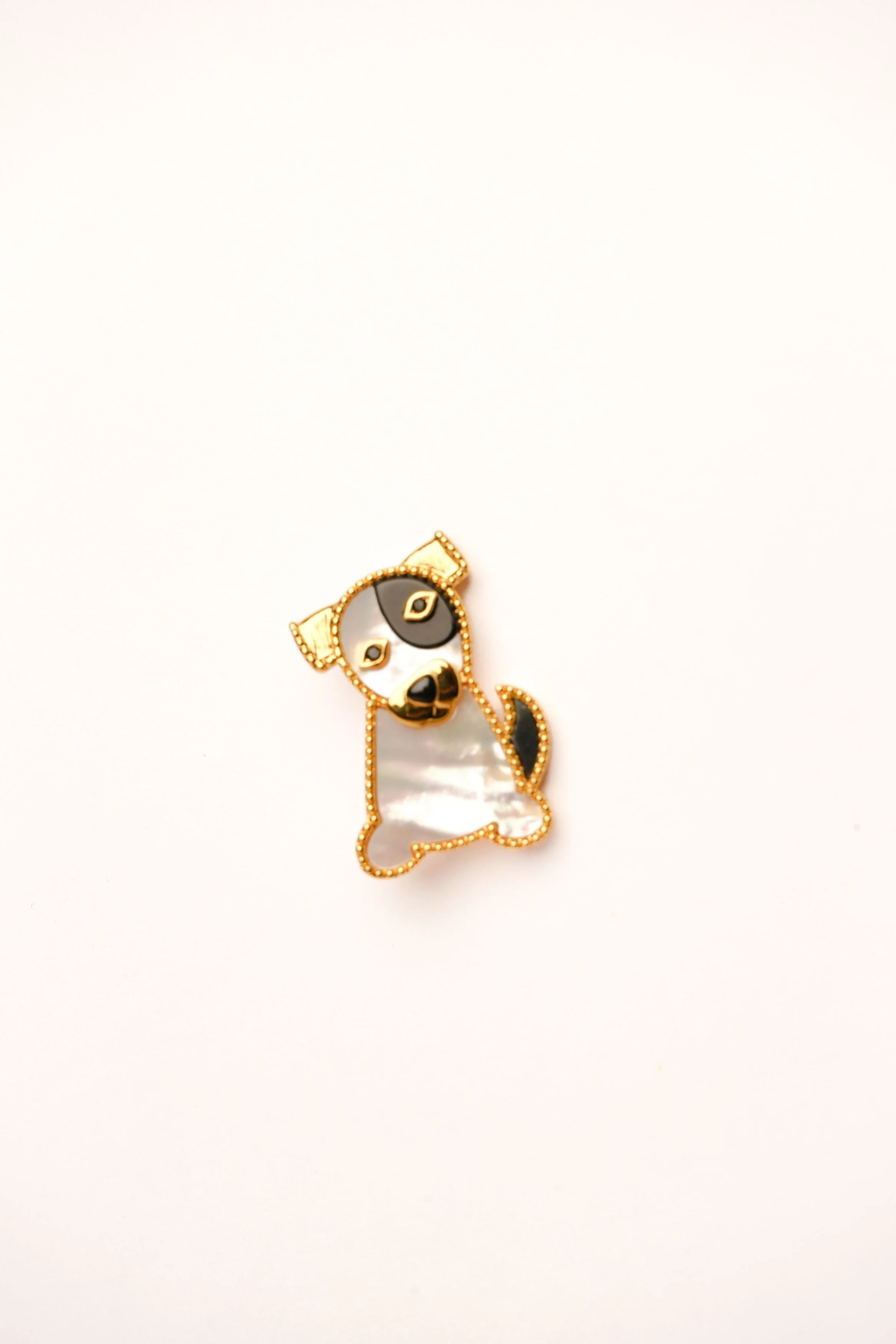 Alphabet VCA White Black MOP Puppy Brooch | Mother of Pearl Dog Pin