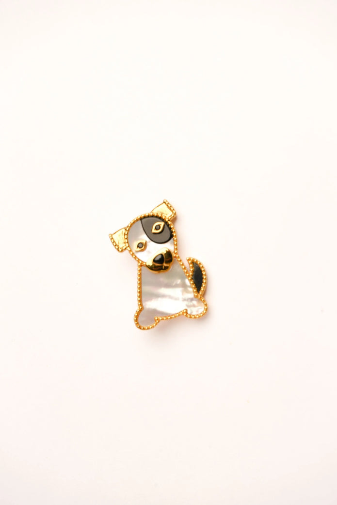 Alphabet VCA White Black MOP Puppy Brooch | Mother of Pearl Dog Pin