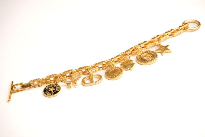 Alphabet CD Charms Bracelet in Matt Gold | Luxury Fashion Accessory